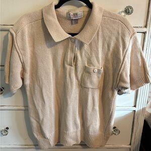 Karen Scott Beige Knit Polo Top